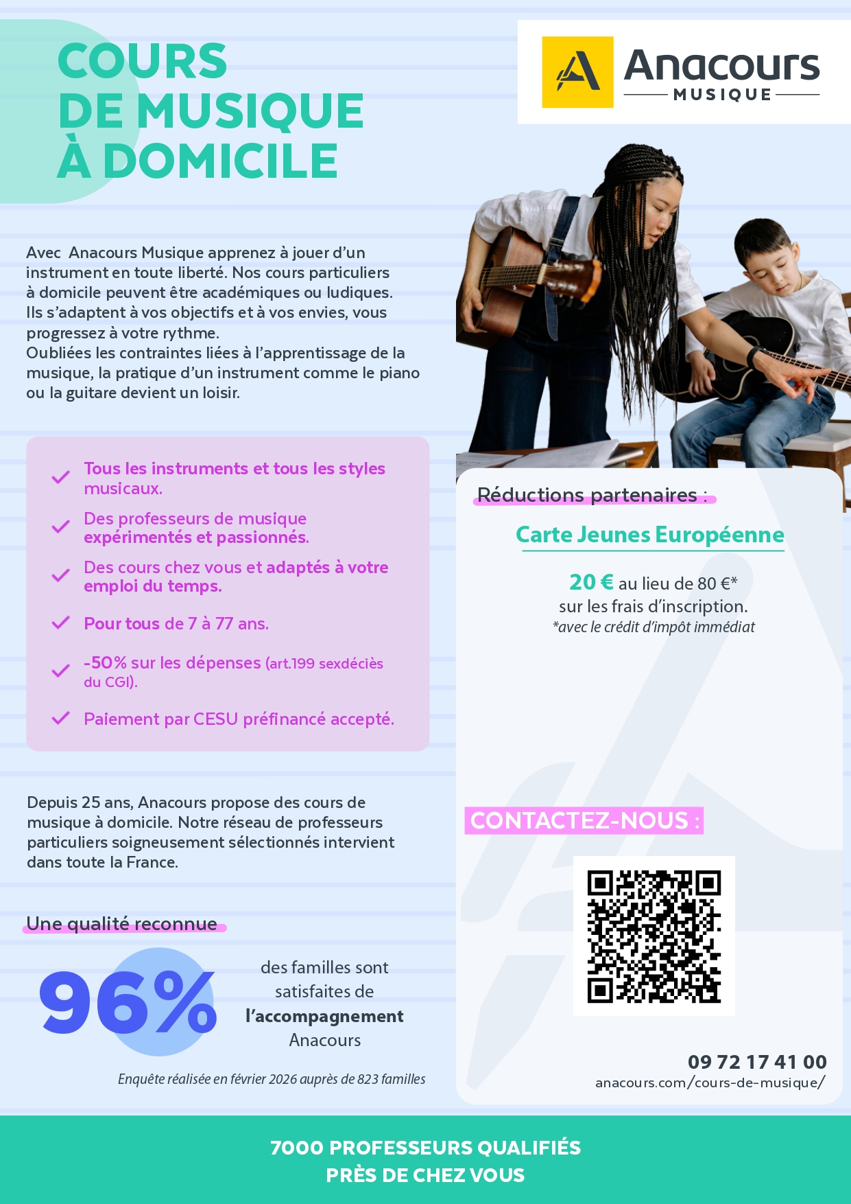 Anacours Musique 50% off registration fees (academic support and music lessons)