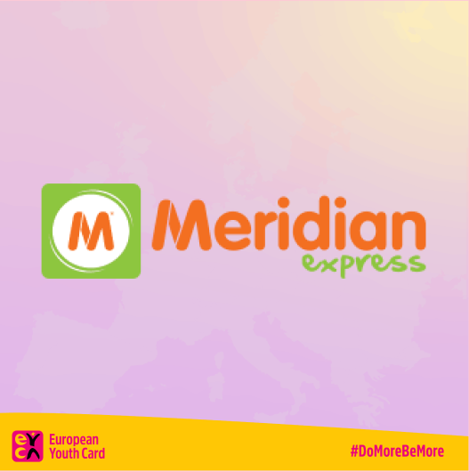 Meridian Express Përfito 3% zbritje në çdo blerje në Meridian Express, me Kartën Evropiane për të Rinj.