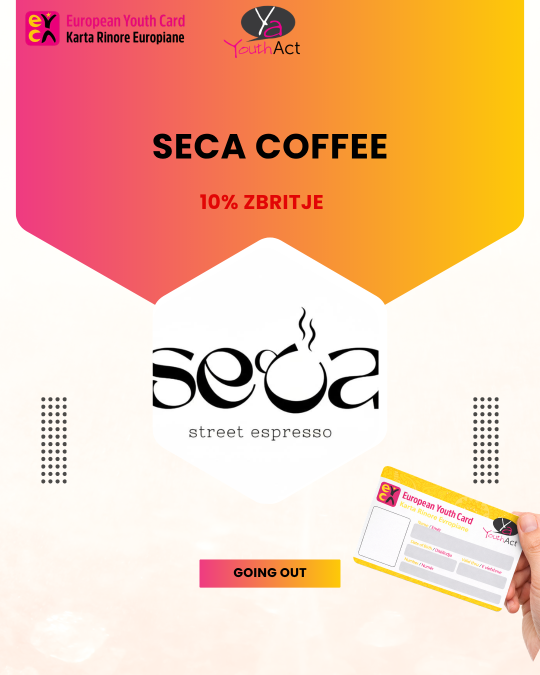 Seca Coffee 10% discount only on coffee products for all EYCA cardholders